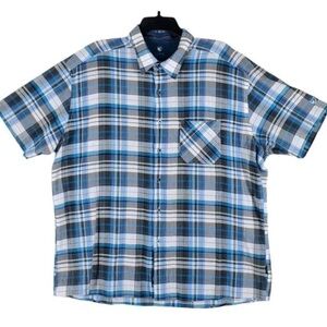 Kuhl Shirt 2XL Plaid Blue White Organic Cotton Outdoor Hiking SS Gauzy Textured